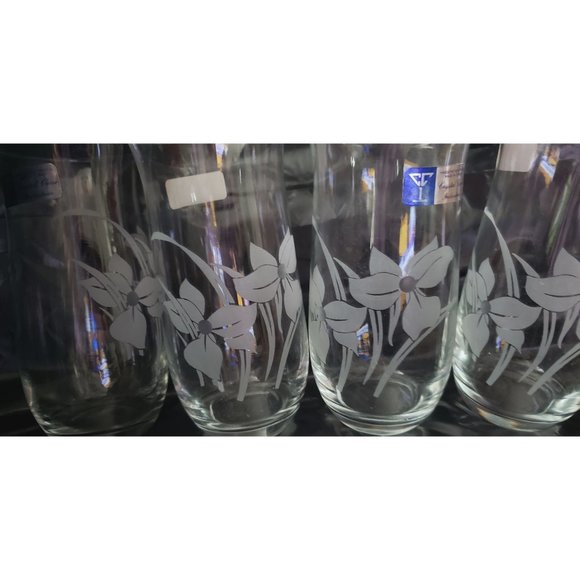 Vintage Set NWT Handblown Turkish Glass Pitcher and Four Drinking Glasses Floral - Picture 4 of 9